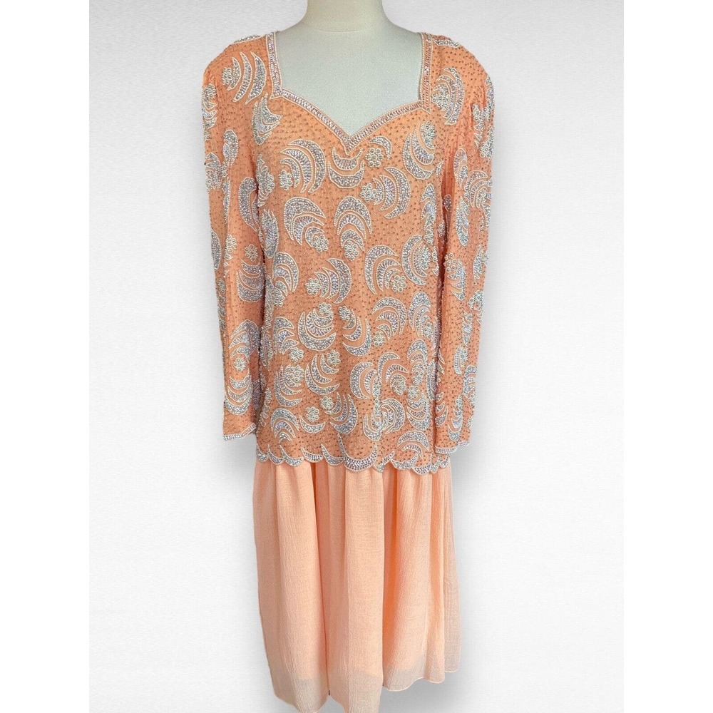 Vintage‎ Boutique Hand Beaded Silk Sequin Dress Womens 3X Jakelin